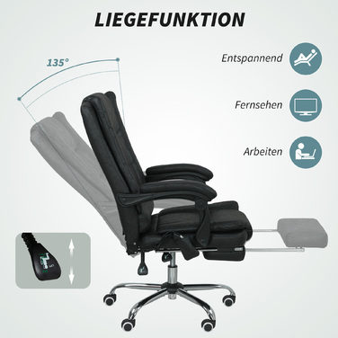 Vinsetto Office Chair with Vibration Massage, Ergonomic Executive Chair with Lumbar Warmer, Reclining Function, Footrest, Adjustable Height Desk Chair, Swivel Chair with Side Pocket, Black | Aosom