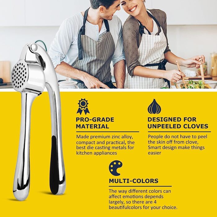 Преміум-нічниця для часнику з нержавіючої сталі - подрібнювач, прес та очищувач часнику, набір, стійкий до миття в посудомийній машині, нержавіючий (сріблястий)