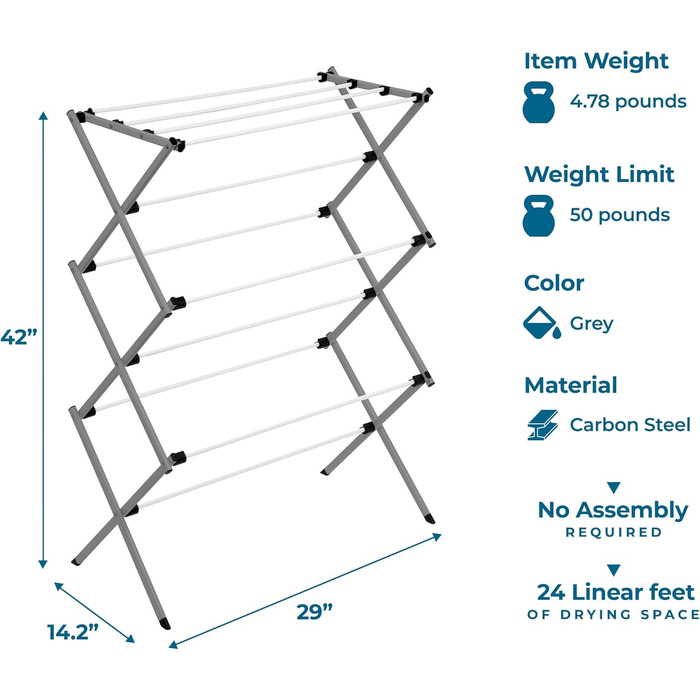 Сушарка для білизни складана Honey-Can-Do, сіра, 23 кг (біло-срібляста)