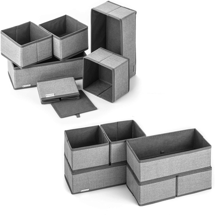 Navaris Storage Boxes Organizer System - Fabric Boxes - 12 Pieces in Various Sizes - for Wardrobe and Drawers - Foldable