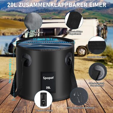 Портативна кемпінгова душ Spopal з акумулятором 6000mAh, 20л, з набором: душ, шланг 2м, для кемпінгу, відпочинку, автомийки, тварин