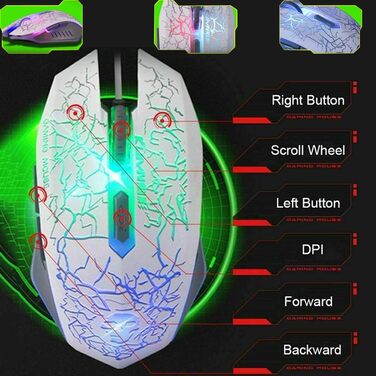 Механічна ігрова клавіатура та миша з підсвічуванням RGB, 104 клавіші, USB, 2400DPI, 6 кнопок, оптична миша, комплект для PS4, Xbox, PC, Laptop, чорний/білий