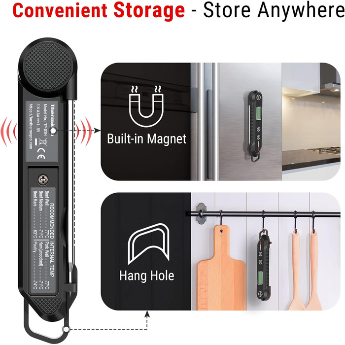 ThermoPro Twin TempSpike Бездротовий термометр для м'яса з Bluetooth, 150м, для гриля, духовки, ротисерії, безпечний у посудомийній машині (Помаранчевий)