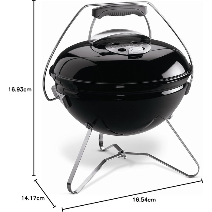 Портативний вугільний гриль Weber Smokey Joe Premium, 37 см, чорний, порцелянове емальоване покриття, зручна ручка для перенесення, для барбекю