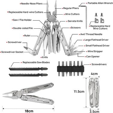 Multitools, Folding Pliers Multi Tool with Improved Scissors and Screwdriver, Stainless Steel with Nylon Pouch, Ideal for Outdoor, Hiking Gift for Dad Men Christmas Gifts