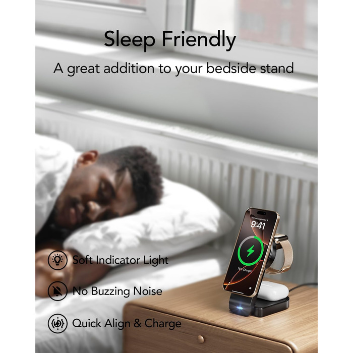 Магнітна складана бездротова зарядка 3-в-1 для Apple iPhone, iWatch, AirPods (Чорний)