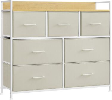 SONGMICS Chest of Drawers, Cabinet, 7 Fabric Drawers with Handles, Metal Frame, Industrial Design, Vintage Brown-Ink Black LTS137B01 (Cream White + Cloud White, 28.5W x 98D x 85H cm)