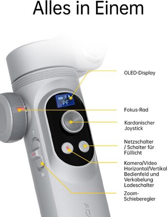 Стабілізатор для смартфона AOCHUAN 3-осьовий з RGB-підсвічуванням, для iPhone/Android, з функцією трекінгу обличчя, комплект Smart X Pro (Сірий)