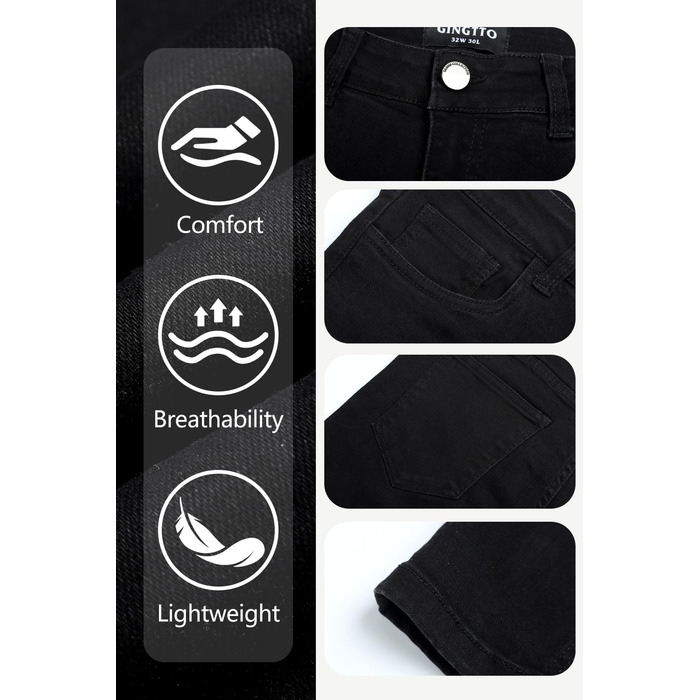 Чоловічі джинси GINGTTO Slim Stretch Skinny чорні 34W/32L