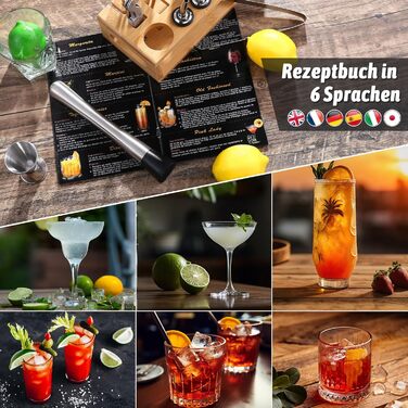 Набір для приготування коктейлів GWHOLE: шейкер, барний аксесуар, рецепти, стійка. Ідеальний подарунок для дому та вечірок