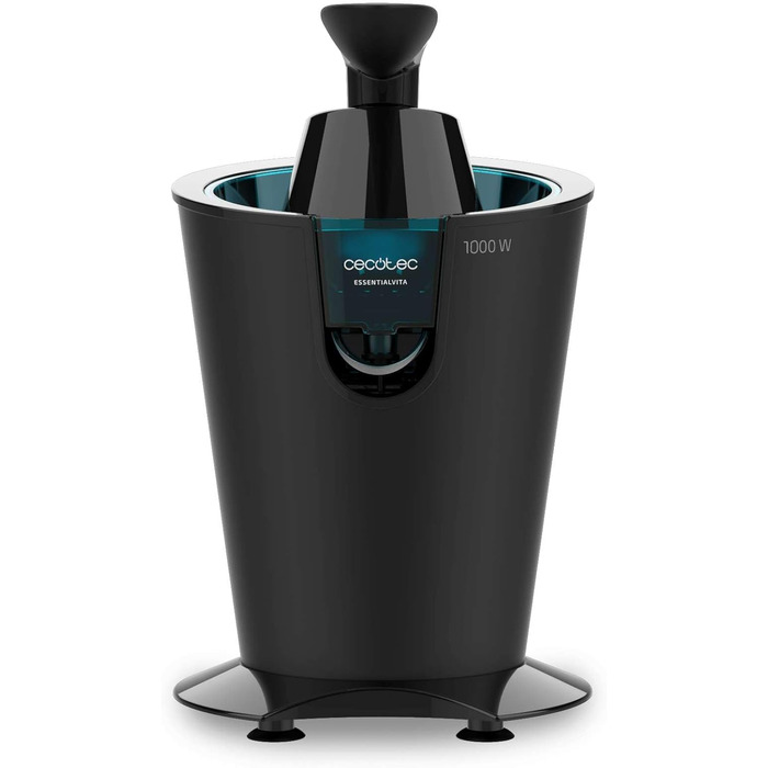 Електрична цитрусова преса Cecotec EssentialVita PowerFresh 1000 Black, 1000 Вт, нержавіюча сталь, 6 титанових лез, безперервна екстракція, захист від бризок, деталі придатні для миття в посудомийній машині