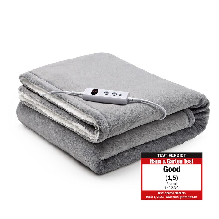 Електрична гріюча ковдра Promed з автовимкненням, 180x130 см, 10 температурних режимів, для шиї, плечей та спини (сіра/біла)