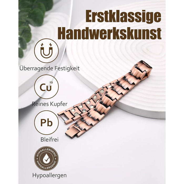 Масивне браслет на зап'ястя для чоловіків Jecanori з міді, регульований розмір, магнітний браслет з 3500 Гаус, подарункова коробка