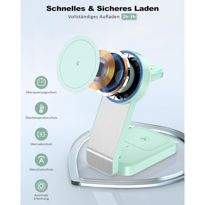 3-в-1 Станція Бездротової Зарядки з Індукцією для iPhone, Apple Watch та AirPods (Білий/Зелений)