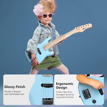 Електрогітара WINZZ EGM100 30 дюймів для дітей, праворукі, блакитна (початковий набір)