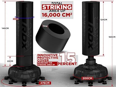 Стенд-боксерський мішок RDX 6FT (183 см) з рукавичками та чохлом, XXL, для ММА, кікбоксингу, муай-тай, чорний