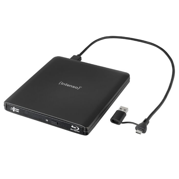 Зовнішній CD/DVD привід Intenso EOD 400D Slim, USB 3.2, для ноутбука та ПК, кабель USB-C та USB-A, Plug & Play для Windows та MacOS, чорний