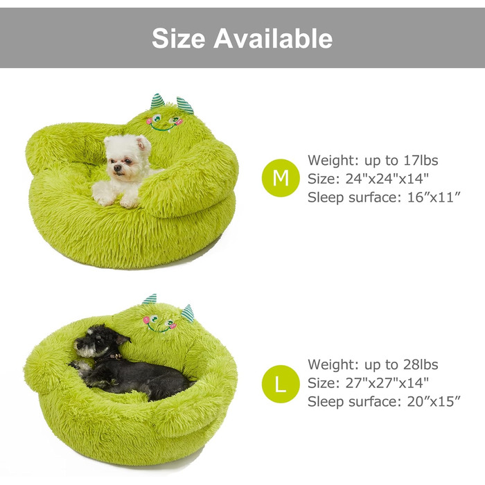 Jiupety Dog Bed Cat Bed Fluffy, Donut Dog Bed for Large Dogs, Orthopedic Dog Bed Dog House Indoor, Dog Basket Size L (69 x 69 x 36 cm), Cartoon Dog Bed, Green