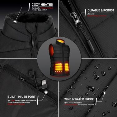 AGUG Тепла жилетка для чоловіків/жінок, електрична жилетка з підігрівом, 3 режими температури, для активного відпочинку, катання на конях, лижного спорту, кемпінгу (без Powerbank), розмір M