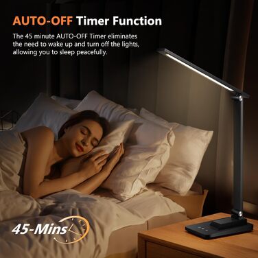LED лампа настільна для дому та офісу, 15 режимів, денне світло, 1000LM, регулювання яскравості, 3600mAh, чорний колір