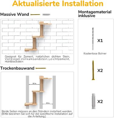 Cat Climbing Wall, Cat Shelves made of Solid Rubberwood and Jute, 3-in-1 Transformable Cat Scratching Post Wall Mounted, DIY Cat Wall/Platform, Suitable for Cats to Climb, Play, and Scratch
