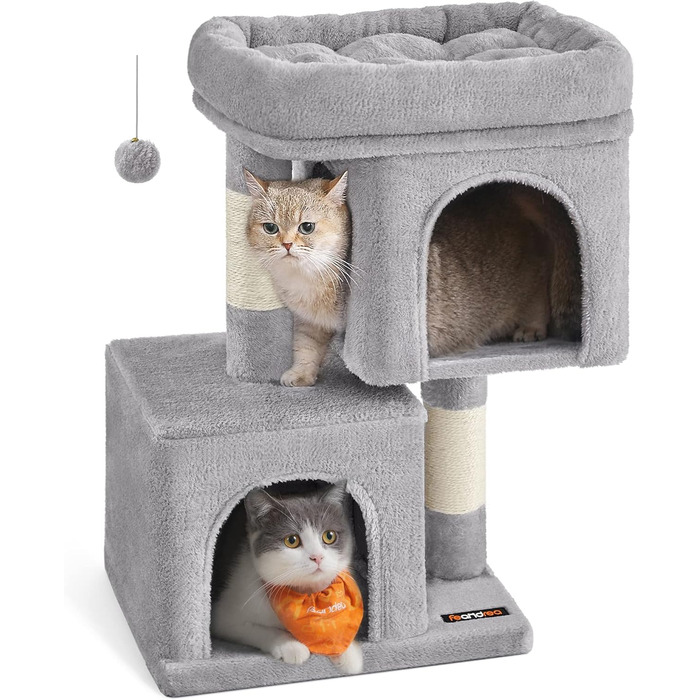 Feandrea Cat Tree Small, 67 cm Cat Tree, Kitten House for Kittens up to 3 kg, Large Platform, Sisal Posts, Light Grey PCT611W01
