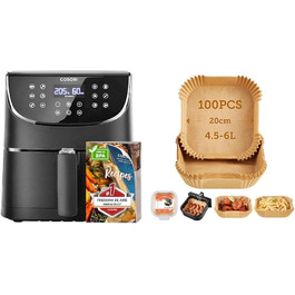 COSORI Air Fryer 5.5L XXL Hot Air Fryer with Digital LED Touchscreen, Baking Paper for Air Fryer 4.5-6L, 100 Pieces, 20cm 5.5L Black+yellow