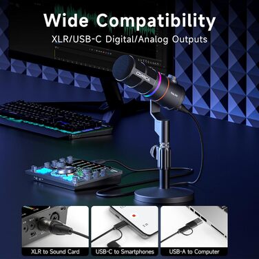 Мікрофон Comica EJoy D10 Pro: динамічний, USB-C/XLR, RGB, 48kHz/24bit