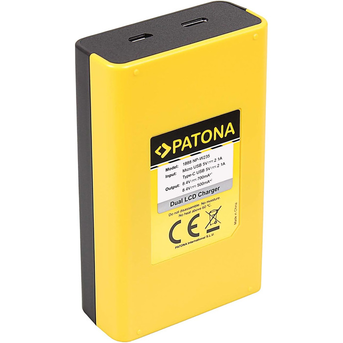 PATONA Akku NP-W235 для камери (2600 mAh) з USB Дисплеєм DUAL LCD - сумісний з USB-C та Micro-USB