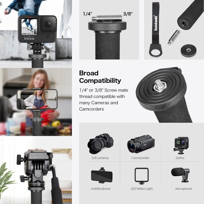 Штатив Koolehaoda з алюмінію з кульковою головкою K-09 для DSLR-камер, максимальна висота 175 см (K-288+M3)