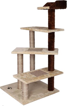 Wiltec Scratching Post 100 cm with Sisal in Beige/Brown, Cat Tree with 3 Resting Areas, Cat Scratching Post with Viewing Platform, 2-Color Cat Scratching Post