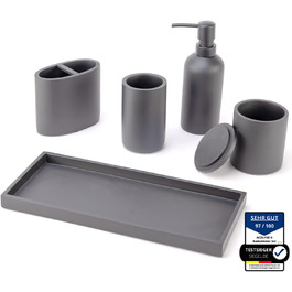 Набір аксесуарів для ванної кімнати Acolyne® Premium (5 шт.) з високоякісного гірського воску | Набір дозаторів для мила, органайзер для ванної кімнати, стакан для зубної пасти | Сірий колір