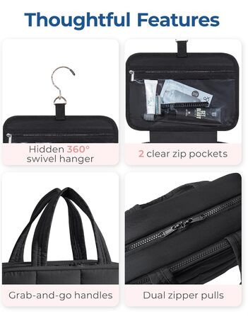 Сумка для косметики BAGSMART, органайзер для подорожей, тоалетна сумочка для жінок, велика, бежева (чорна, L)
