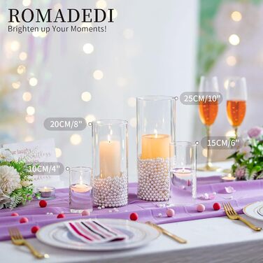 Candle Holder Glass Candle Stand Glass Cylinder: Romadedi 12-Piece Set Candle Holders for Pillar Candles, Floating Candles, Candle Glass Vase for Wedding Party Dining Table Table Decoration Living Room Decor (15/20/25cm, 2 Sets)