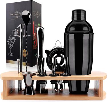 Stainless Steel Cocktail Mix Set - 14 Piece Bartender Kit with Bamboo Stand - 750ml Cocktail Shaker Set - Perfect Gift