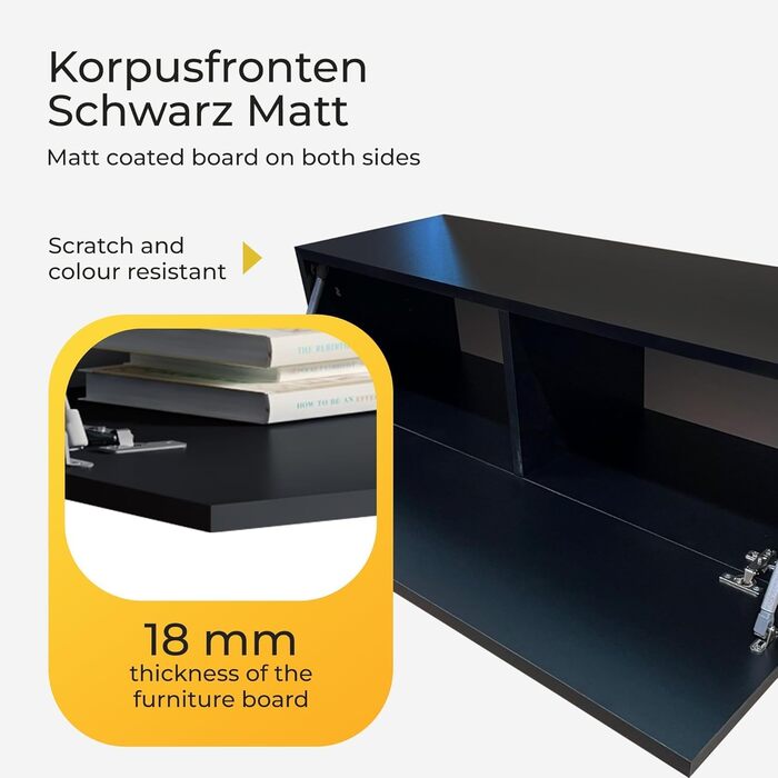 4housedesign® TV Board Lowboard Hanging | TV Cabinet Sideboard Living Room | Lowboard Living Room TV Shelf TV Board Hanging TV Cabinet TV 55 Inch - TV Lowboard Black Matt (200 (2x100), Black Matt)