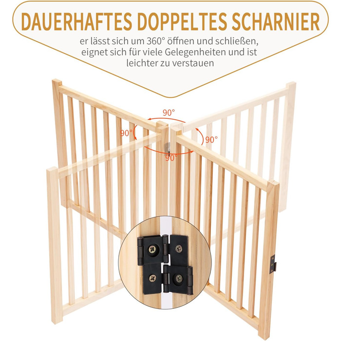 Дверцята для собак з дерева, розкладні, для кухні, коридору, вітальні, сходи, кут, підходять для собак малих та середніх порід, дерев'яного кольору, 2P 58cm, захисний забір для собак