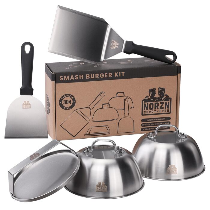 Набір для приготування Smash Burger: прес для гамбургерів, лопатка для гриля, дзвоник для гамбургерів з нержавіючої сталі 304 (2 лопатки + 2 дзвоники з віконцем + 1 прес)