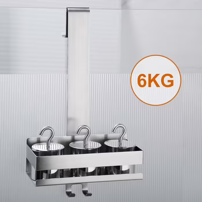 Cooeco Shower Shelf for Hanging - No-Drill Shower Shelf Stainless Steel Hanging Shower Caddy for Glass Shower Enclosure without Drilling, Shower Shelf Shampoo Holder with Hooks for Frameless Glass Shower Door
