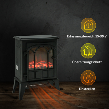 Електрокамін HOMCOM 2000W, підлоговий камін з LED-ефектом полум'я, тихий, електричний камін з металевим захистом від нагріву