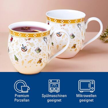 Villeroy & Boch - Toys Delight Mug Set with Handle, 2-piece, decorative collector's mug from the anniversary edition, porcelain, colorful/gold/white, 440 ml
