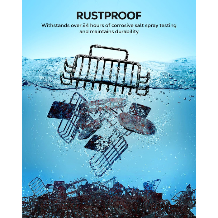 Тримач для мила з нержавіючої сталі з 4 гачками та зливом, самоклеючий, для душу та ванної кімнати (Чорний)