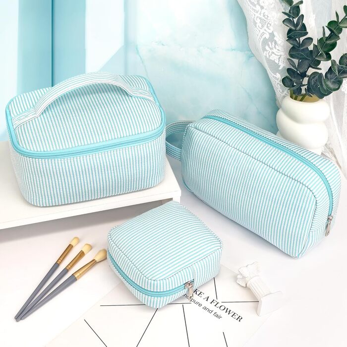 Набір косметичок для жінок: 3 шт. для макіяжу, подорожей та щоденного використання (блакитний)
