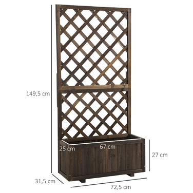 Outsunny Raised Garden Bed with Trellis and Planter Box made of Wood, 72.5x31.5x149.5cm, ideal for climbing plants & roses in the garden