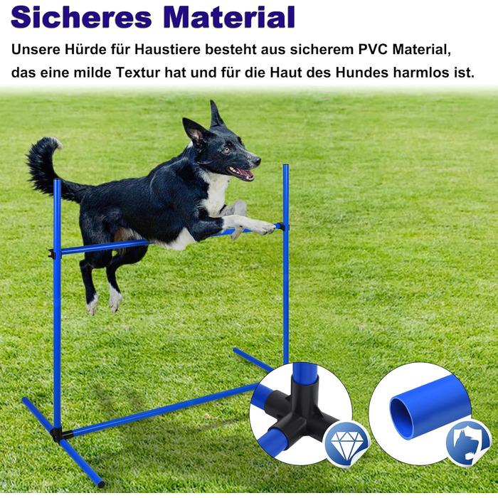 Набір для аджиліті для собак 4-TLG, обладнання для собачого спорту, регульована висота, з сумкою, PVC, блакитний