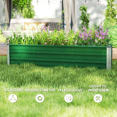 Outsunny Steel Raised Garden Bed, Planting Box, Flower Box 183 x 47 x 40 cm with Gloves in Green for Vegetables & Flowers