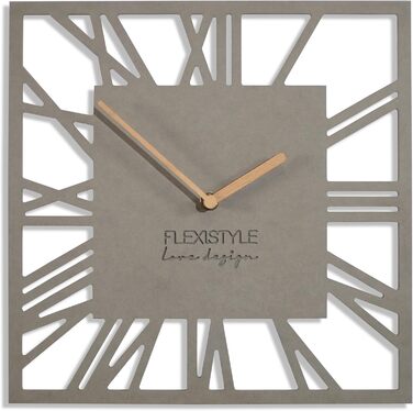 FLEXISTYLE Wall Clock No Ticking Sound Modern LOFT Piccolo Square 30cm Living Room Bathroom, z219n (Gray)