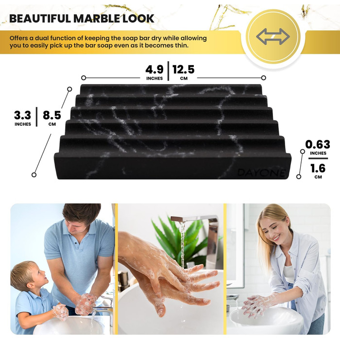 Тримач для мила DAYONE з імітацією мармуру – чорний, для ванної кімнати, мийки, кухні та спа-центру