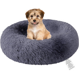 fireowl Donut Dog Bed Large Fluffy: 70cm Soothing Puppy Bed Anti-Anxiety Cat Bed - Plush Pet Bed Round Cozy Washable (L 60 x W 60 x H 20 cm, Grey)