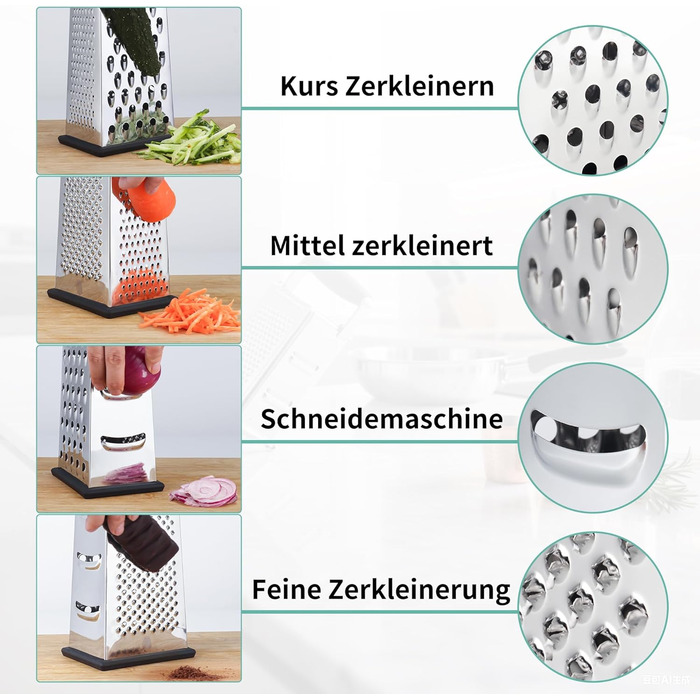 Тёрка для овощей из нержавеющей стали с деревянной ручкой, 4-сторонняя квадратная тёрка для кухни